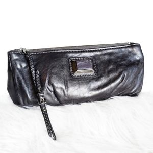 Marc Jacobs Metallic Graphite Leather Zip Clutch